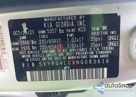 2022 Kia Sorento Lx from USA, damaged, VIN 5XYRG4LCXNG083616